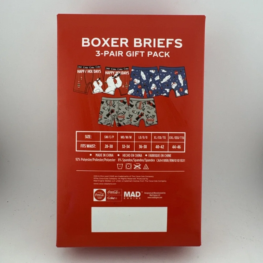 Coca-Cola Polar Bear Holiday Boxer Briefs 3-Pair Gift Pack Mens L Multicolor